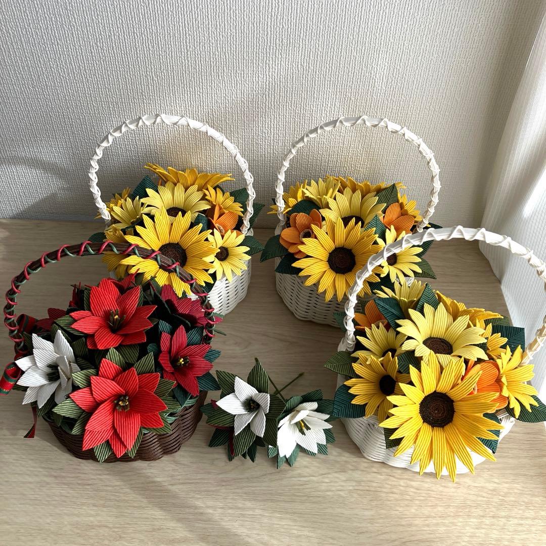 森ママ　ひまわり花かご&ポインセチアかご