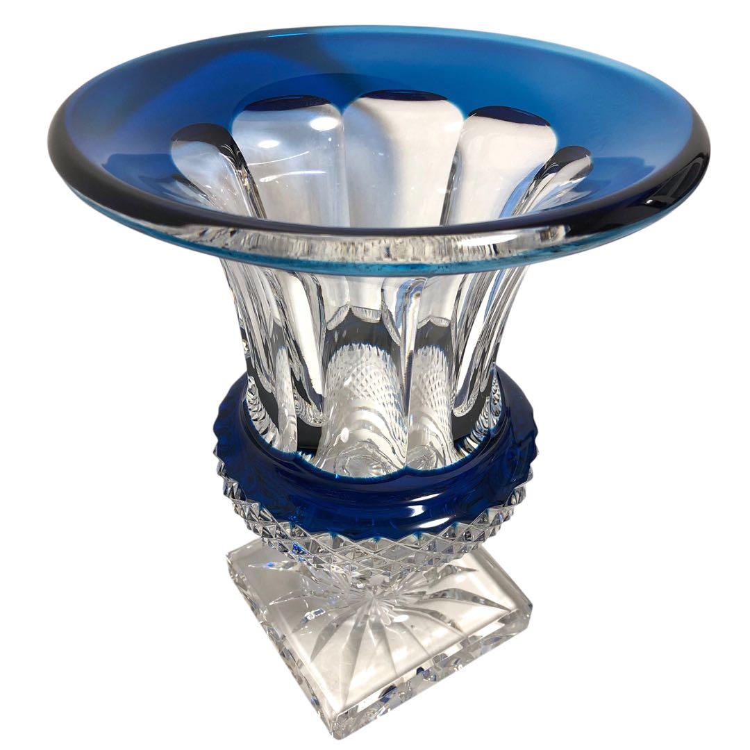 【希少品】サンルイ ヴェルサイユ 花瓶 フラワーベース 青被せ ガラス工芸品