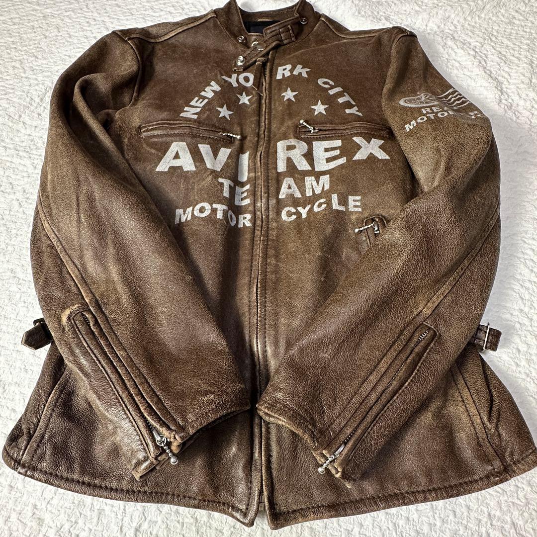 AVIREX レザー ジャケット シングルライダース ヴィンテージ加工 XL