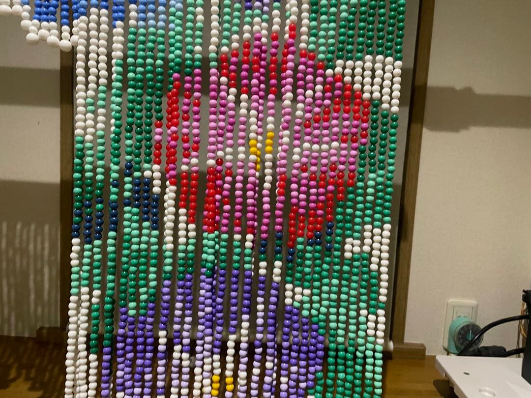 【完成品】　昭和レトロ　珠のれん　ビーズ　花柄