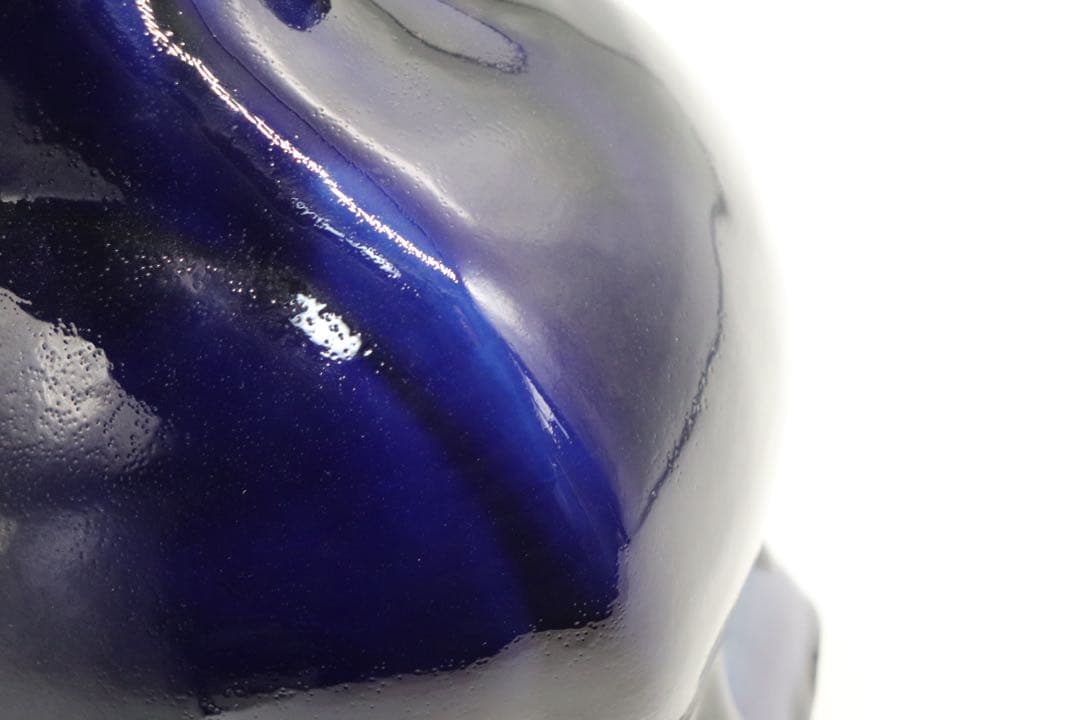 中国　大清乾隆年製　藍釉双耳瓶　共箱　送料込み0222