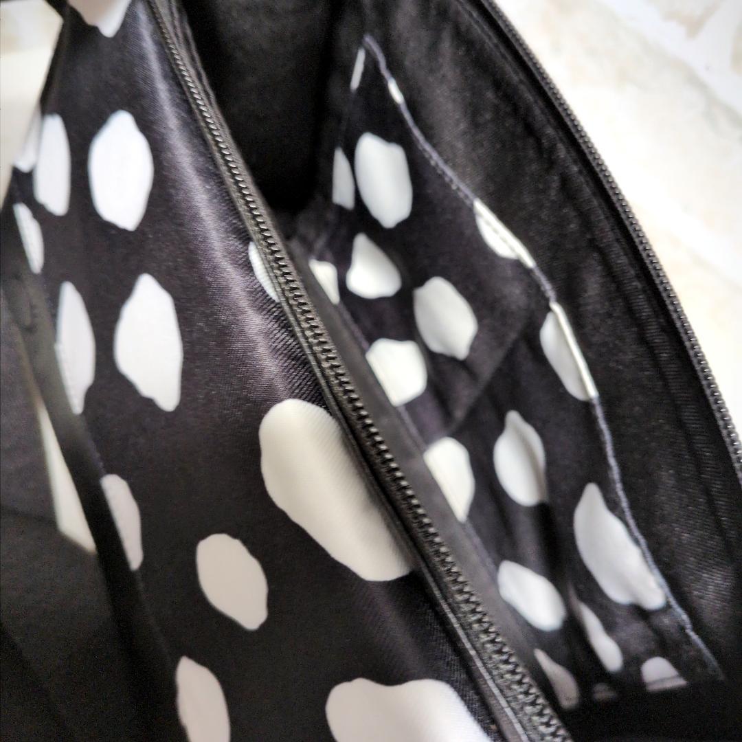 ★【イア パピヨネ】ワイドテープ ダルメシアン柄 ボディバッグ ブラック 美品