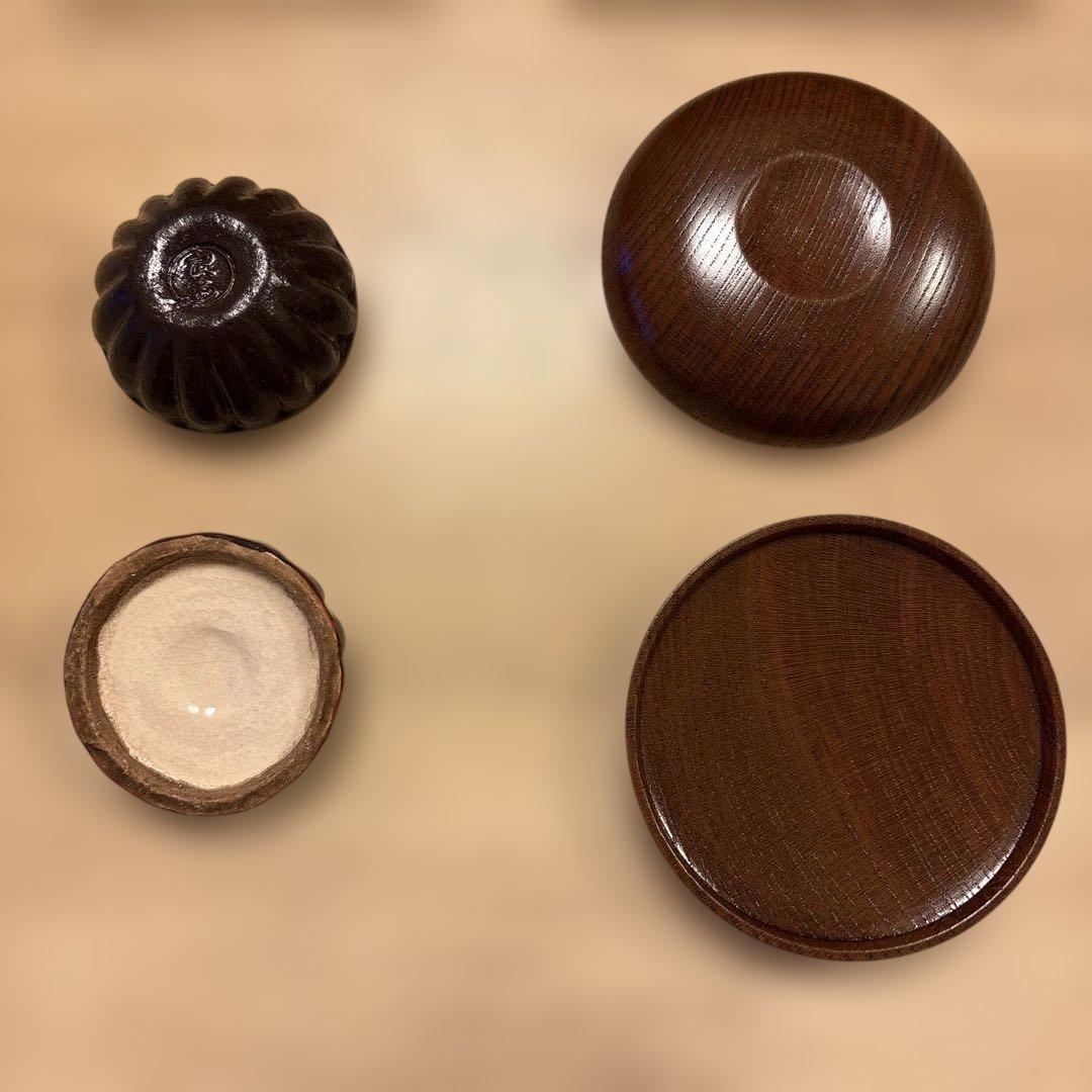 香合　菊蟹と欅萩蒔絵　茶道具2点セット