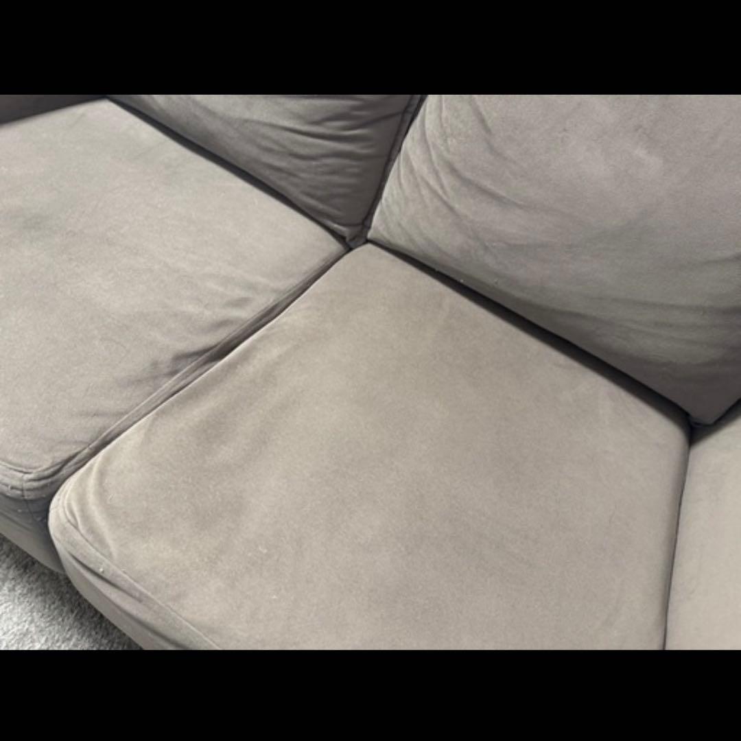 LOWYA ベルベット調 2人掛けソファ グレー コンパクト