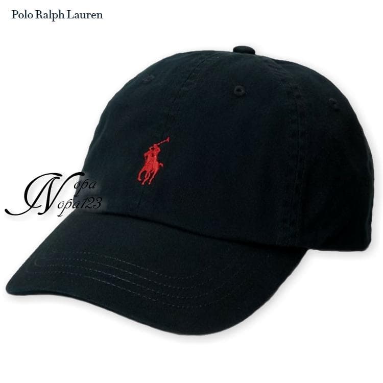 新品正規品 ポロ ラルフローレン アイコニック ホース刺繍 チノキャップ 黒赤馬
