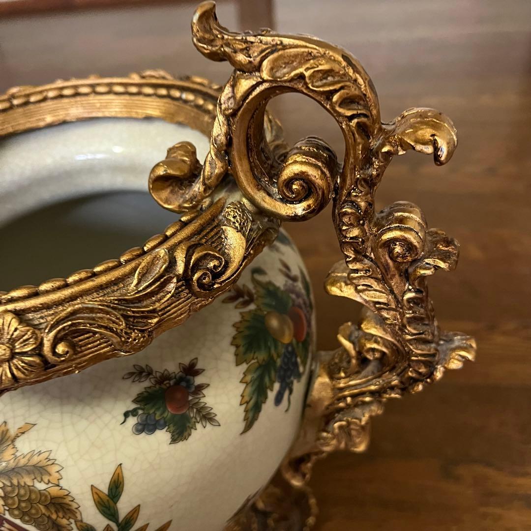 【美品】ヴィクトリアンスタイル 花瓶 陶器製　レトロ品　花柄　花器重さ2.7kg