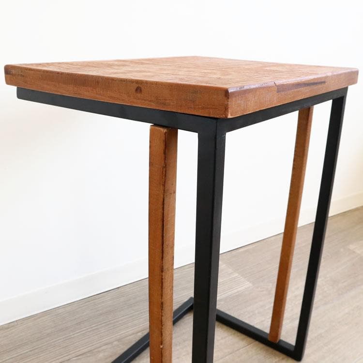 アイアン×木製 コの字型サイドテーブル