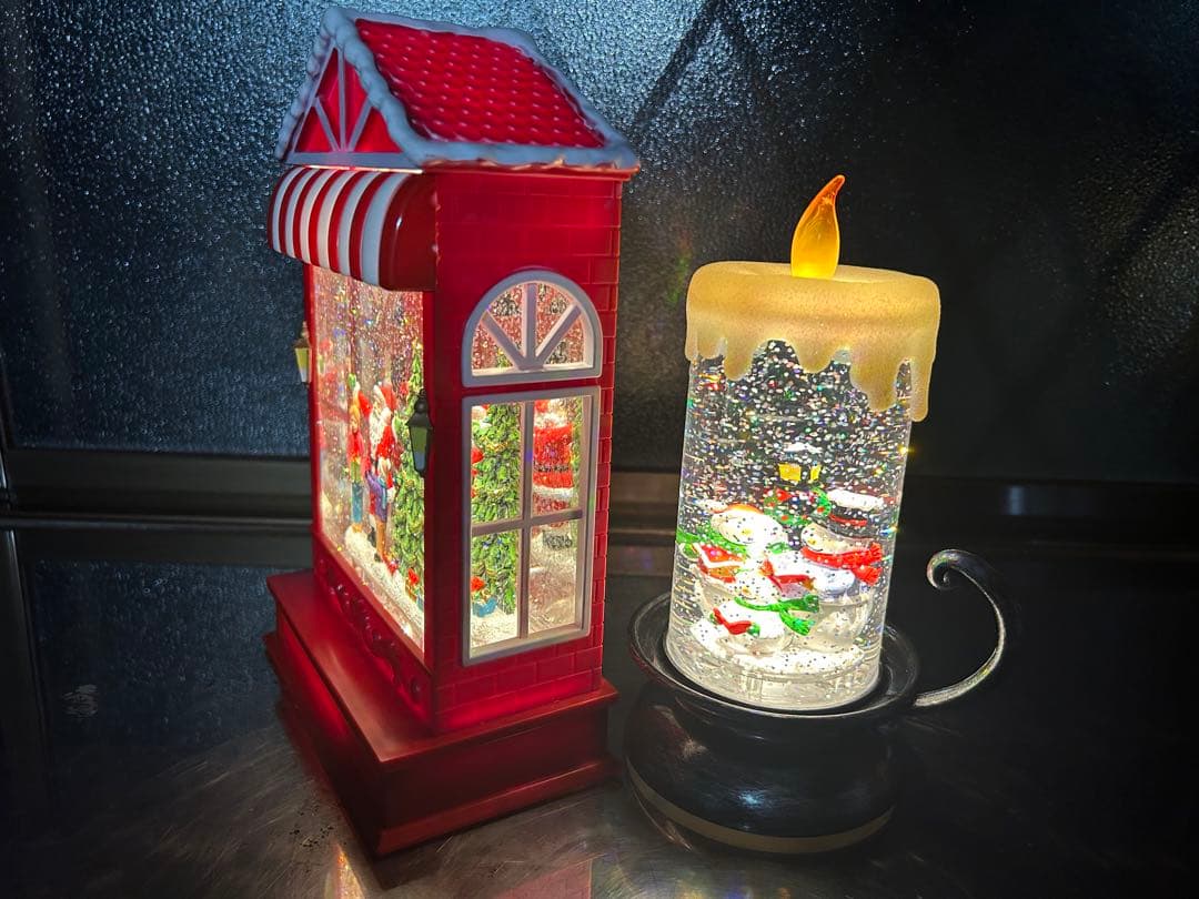 クリスマス装飾 サンタとツリー雪だるま　乾電池式ライトアップ