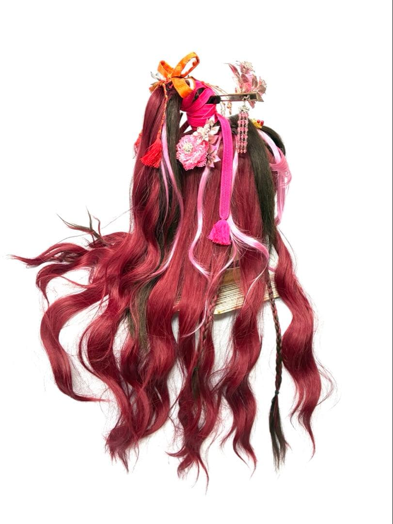 辰巳８号サイズ.耐熱ファイバーワインカラープラス、中古舞踊かつら、大衆演劇かつら