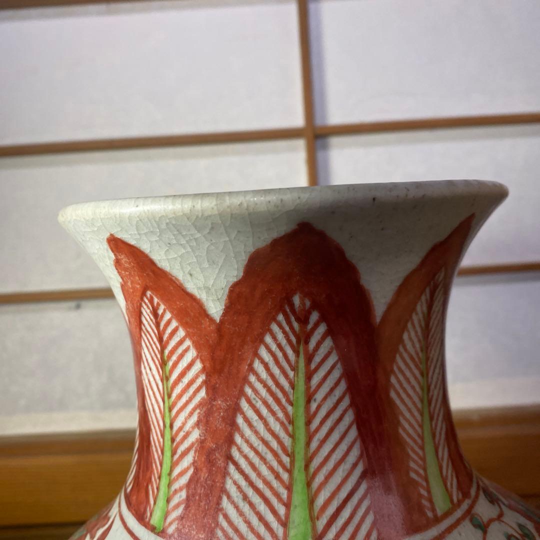 中国古玩　色絵鳳凰龍図花瓶【桐箱付】