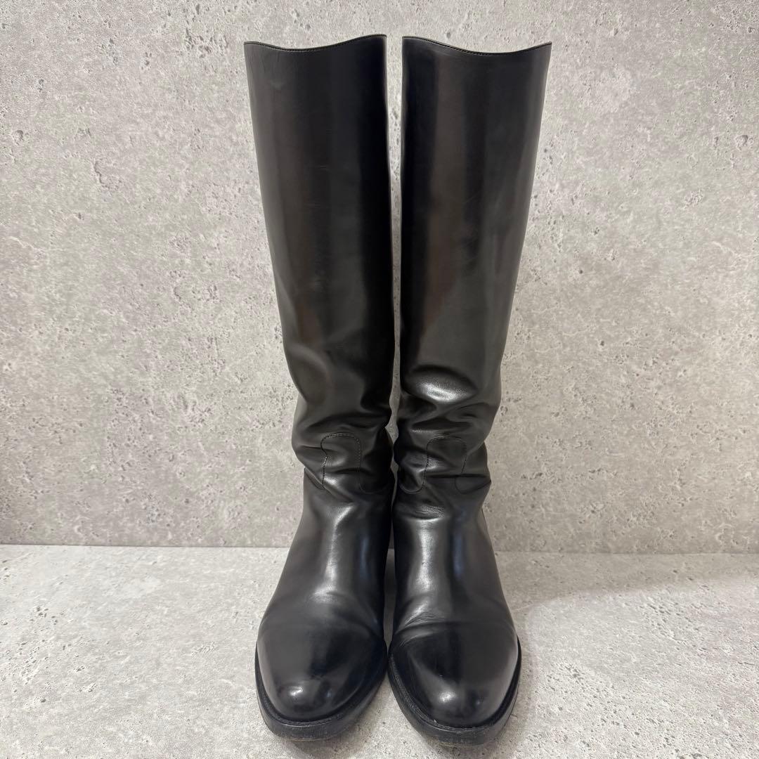 SARTORE ジョッキーブーツ ロングブーツ 37 黒 レザー ベルトデザイン