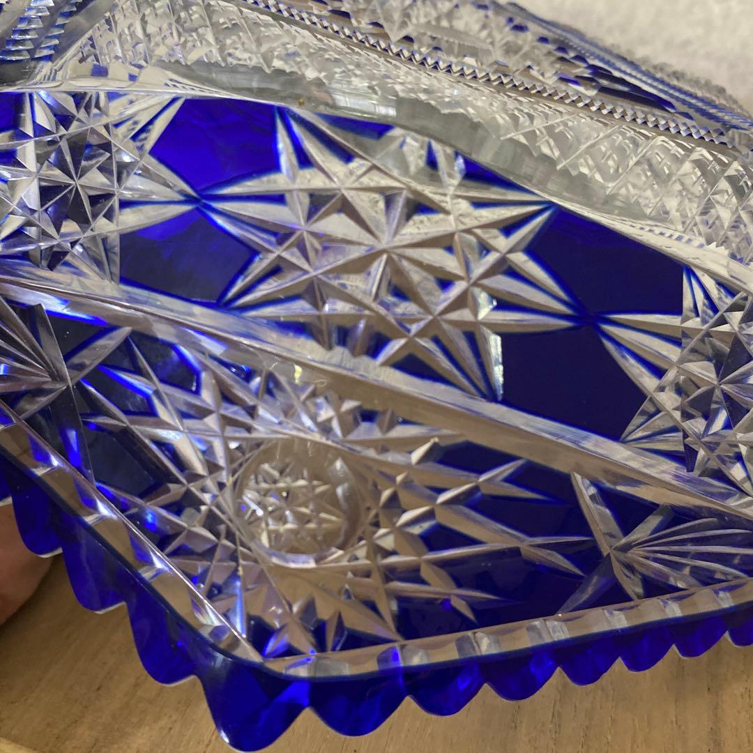 切子硝子　江戸切子　薩摩切子　ブルー鉢　ボール