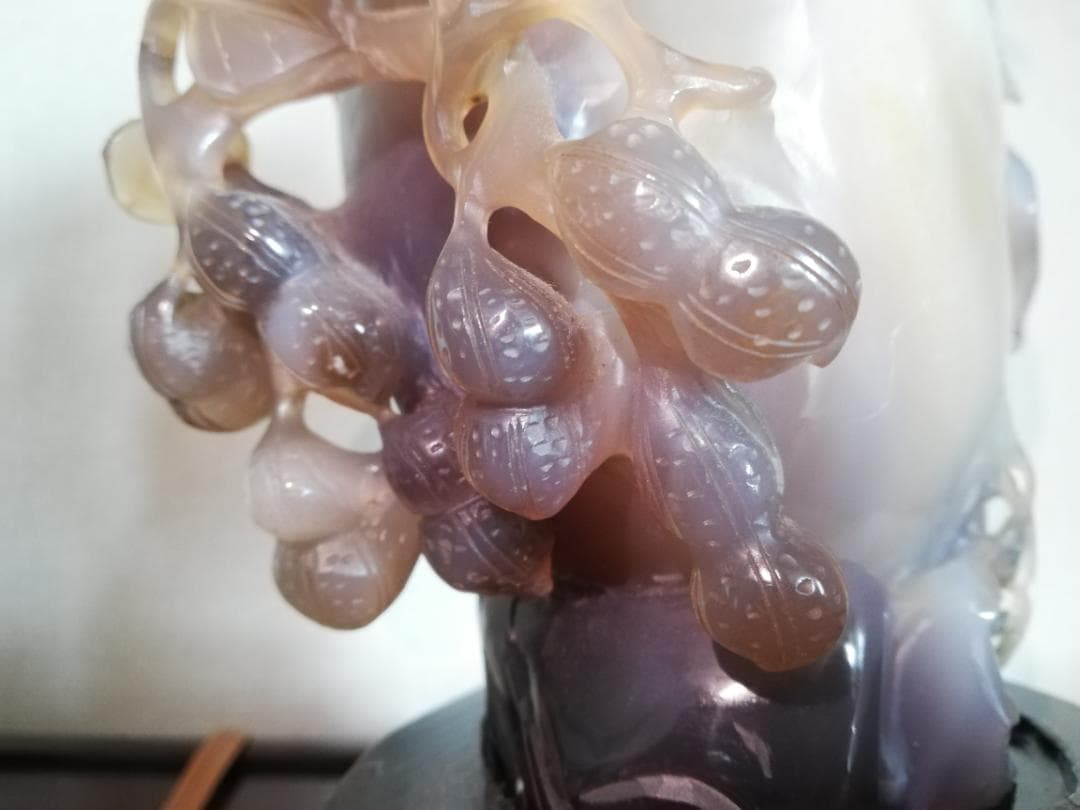 天然石/水胆瑪瑙/彫刻飾置物/骨董/縁起物/落花生/如意/吉祥鳥/子孫繁栄