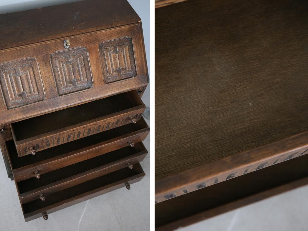 英国アンティーク木製ライティングビューロー/勉強机デスク/テーブル(91-24)