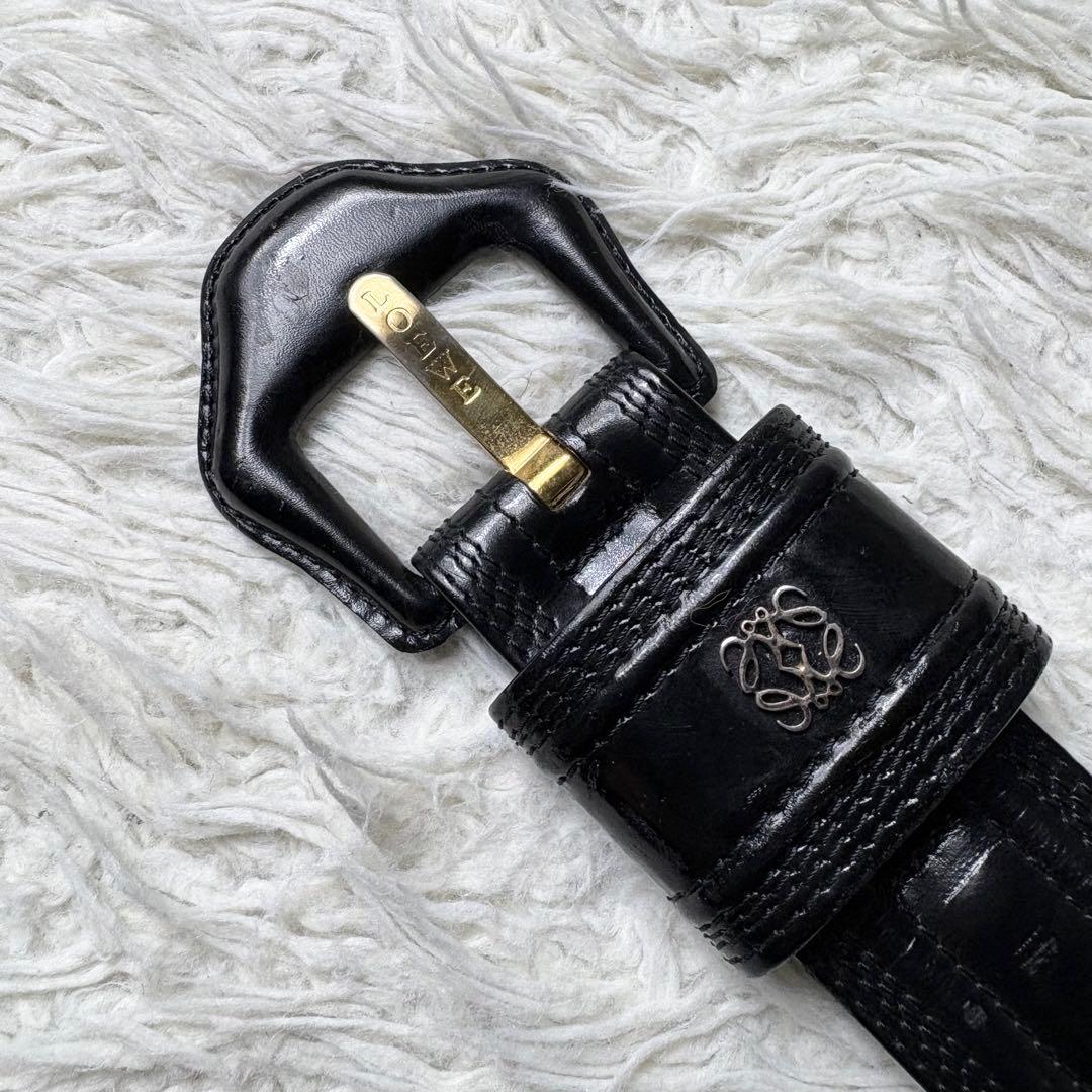 LOEWE ロエベ　アナグラム　黒 レザー 太ベルト サイズ70 スペイン製