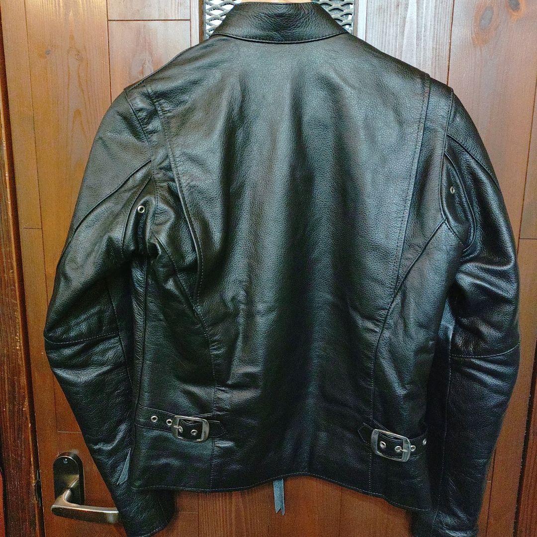 freedom フリーダムブラックレザー シングルライダースジャケット水牛革　L
