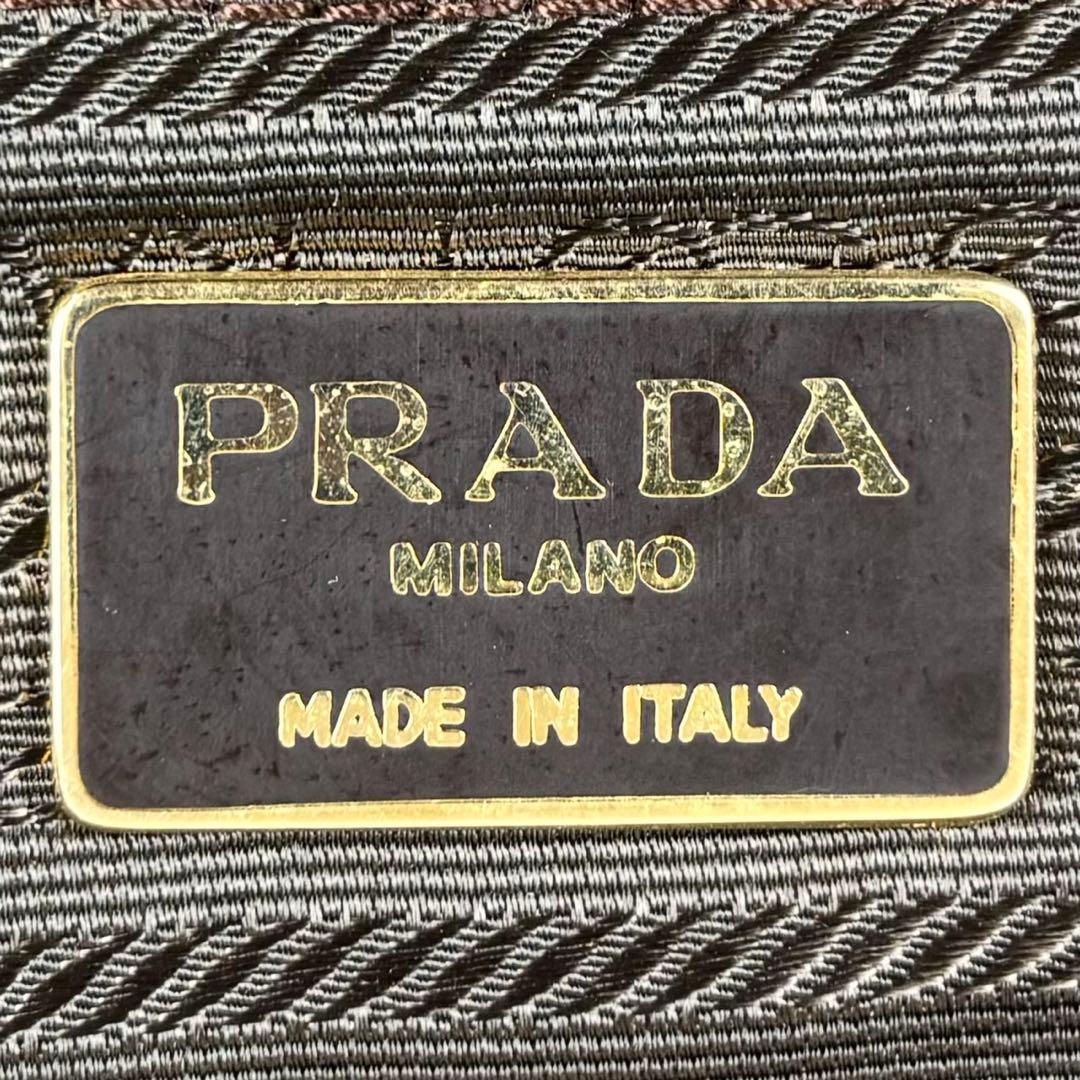 極美品 PRADA ナイロン ボストンバッグ 三角プレート 斜め掛け ブラウン