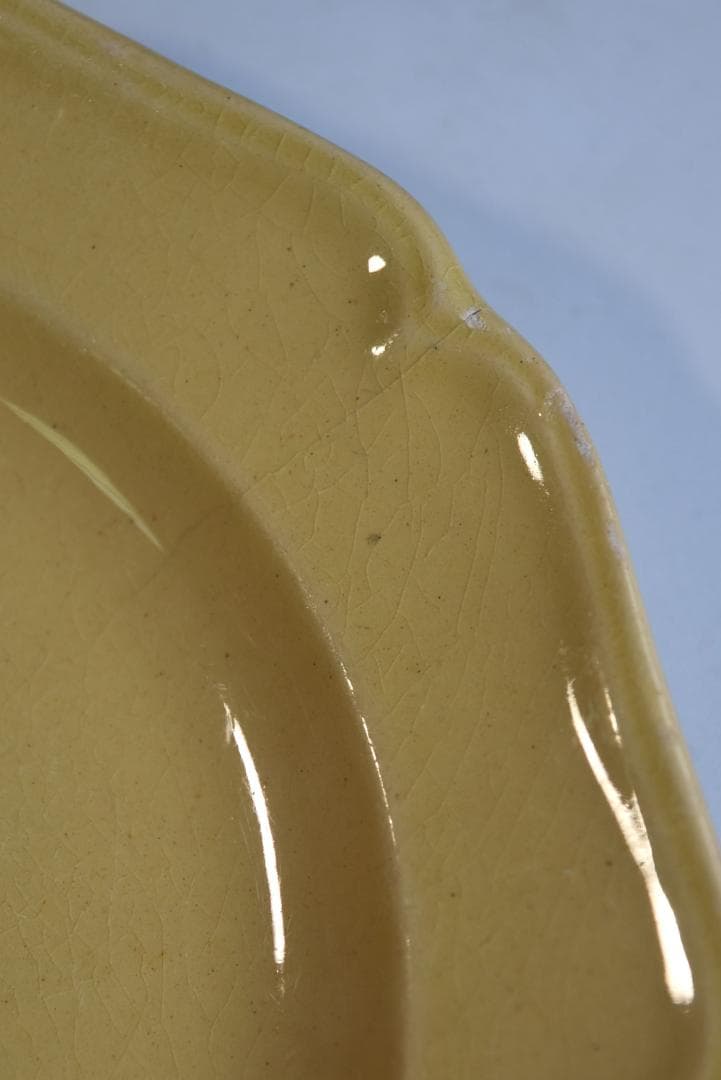 訳有3枚組　19世紀アプト窯　黄釉花リム　デセール皿　アンティーク　金継