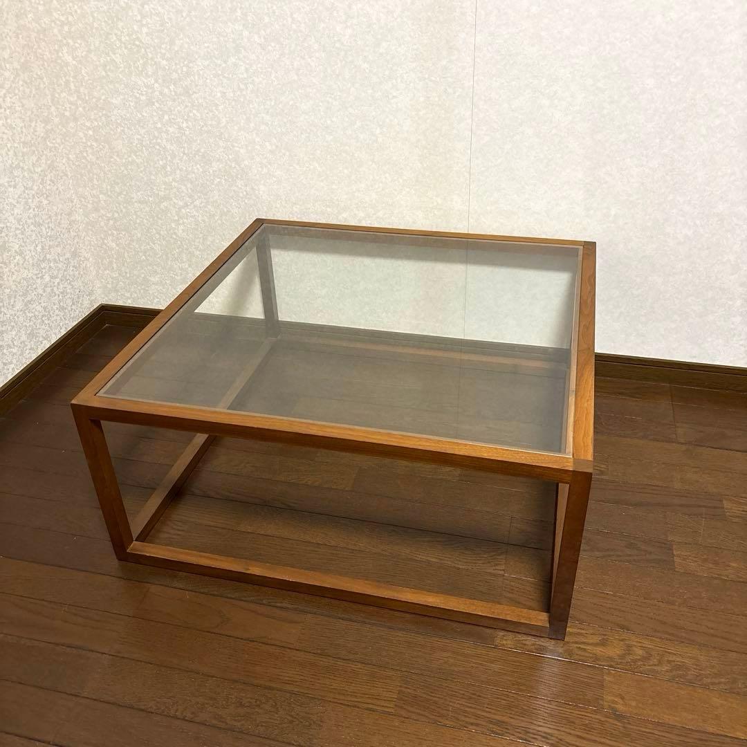 【美品】北欧モダン スクエア ガラステーブル リビングテーブル