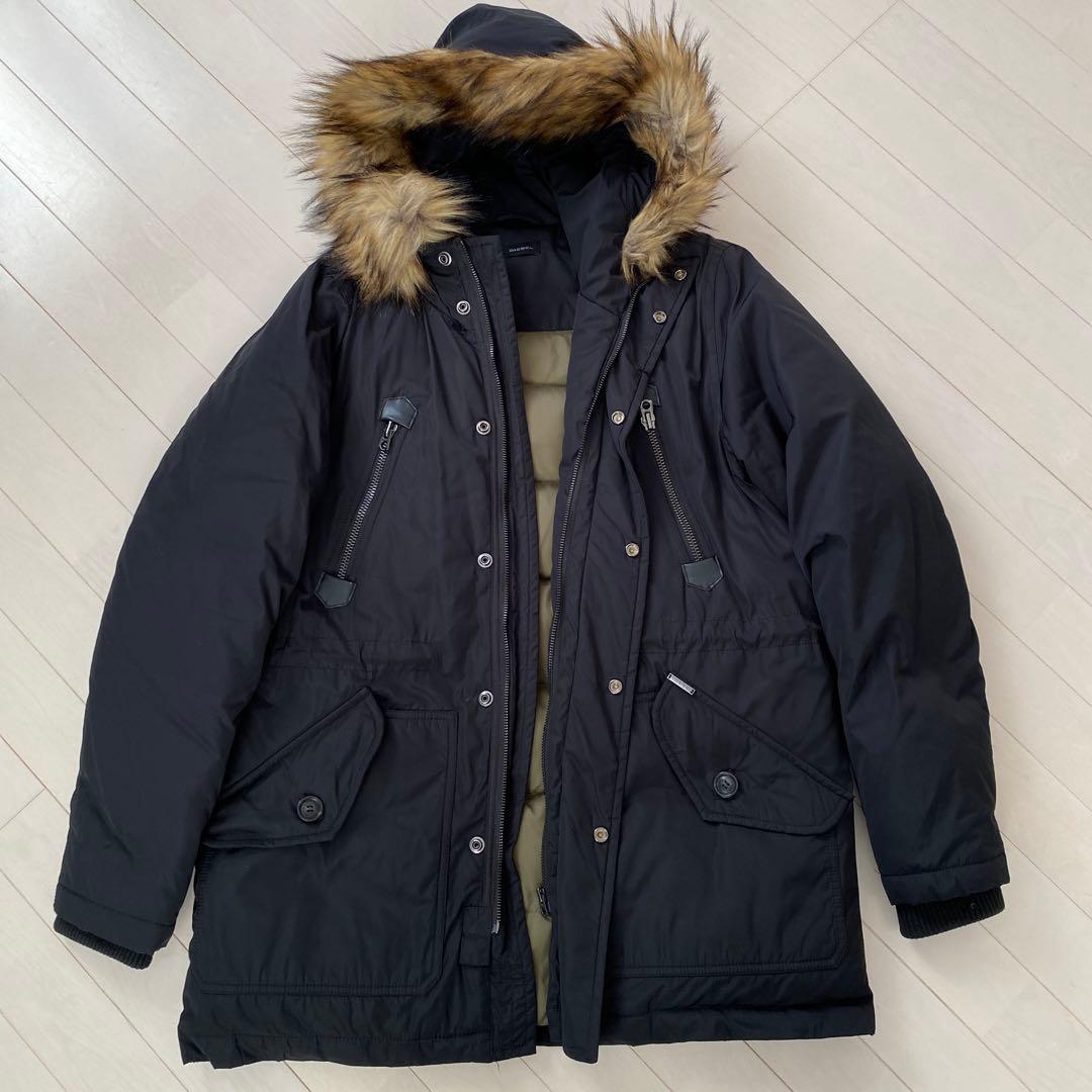 DIESEL N-3Bファー付きブラックモッズコート　メンズ