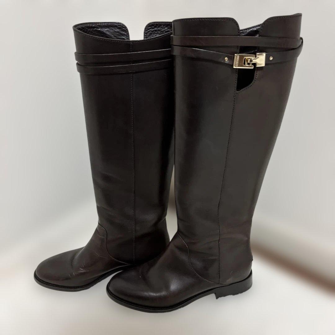 美品　 ジミーチュウ　ライディングブーツ　茶色　レザー　本革　23.5