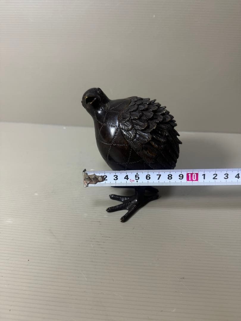 2138  中国古玩・古銅・乾隆年製銘・鶉・香炉・置物　時代物