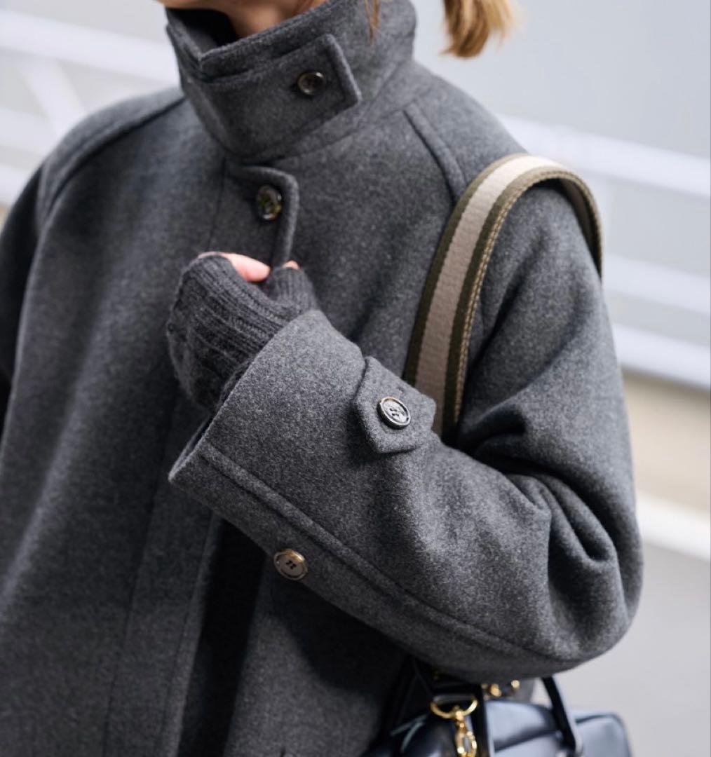 【サイズ36/グレー】ラムウールMIXシャルムバルカラーコートFRAMeWORK