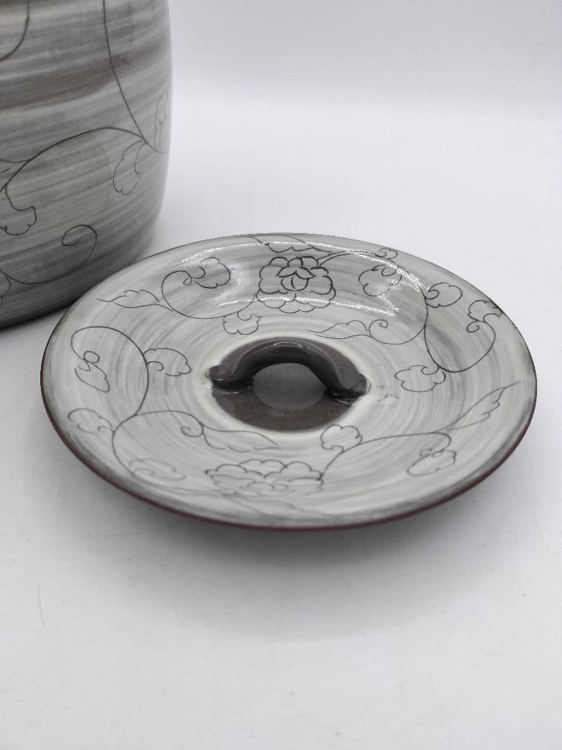 c655 水指 現川焼 唐草文様 武村利左衛門 木箱 茶道具 古物