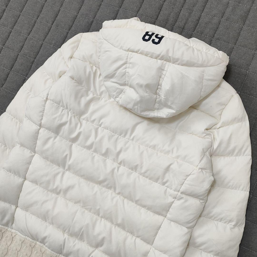 パーリーゲイツ　ダウンジャケット　袖裾ケーブルニット　フード　ホワイト　サイズ1