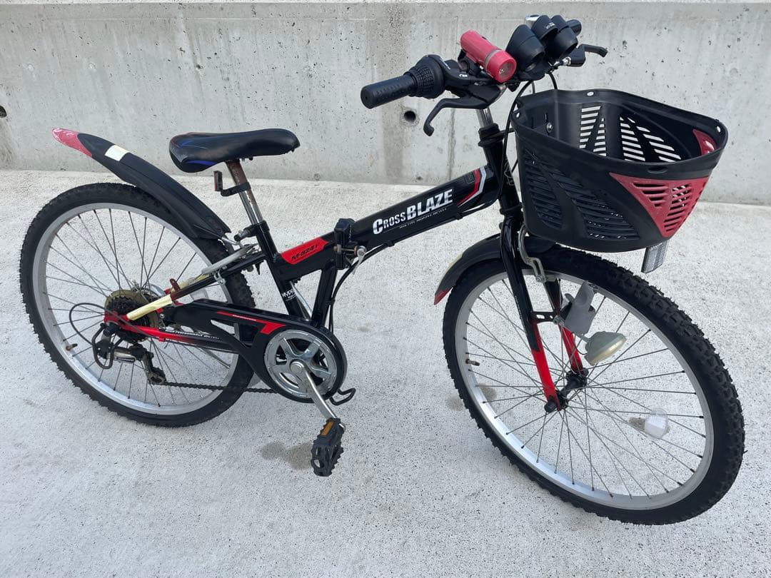 24インチ6段変速 子供用折りたたみ自転車　MTB 折りたたみ自転車 黒/赤
