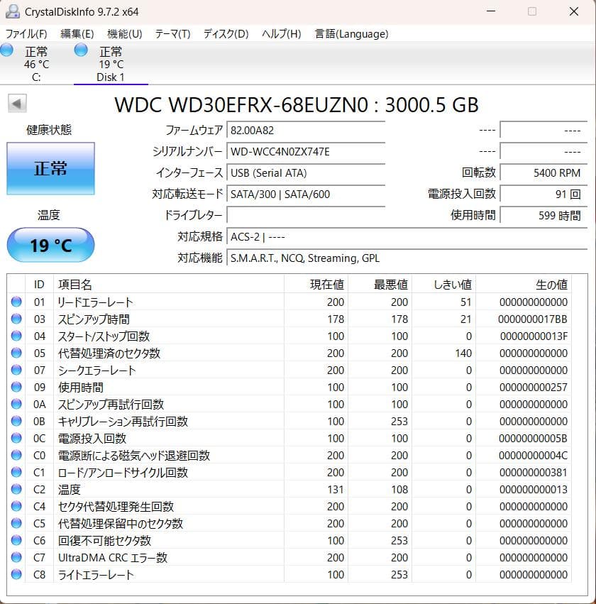 WD Red WD30EFRX 3.5インチ NAS用ハードドライブ