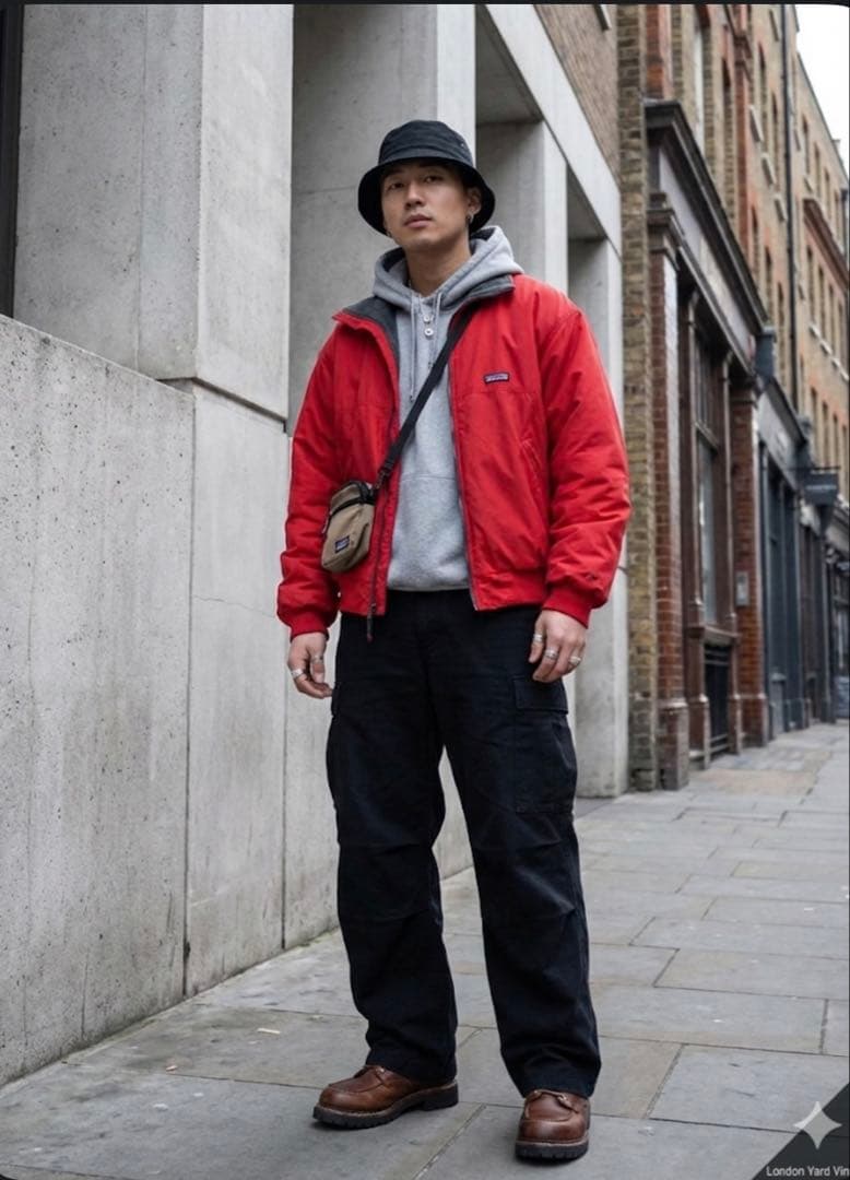 241 USA製 Patagonia フリースライナーグレー×レッド Lサイズ相