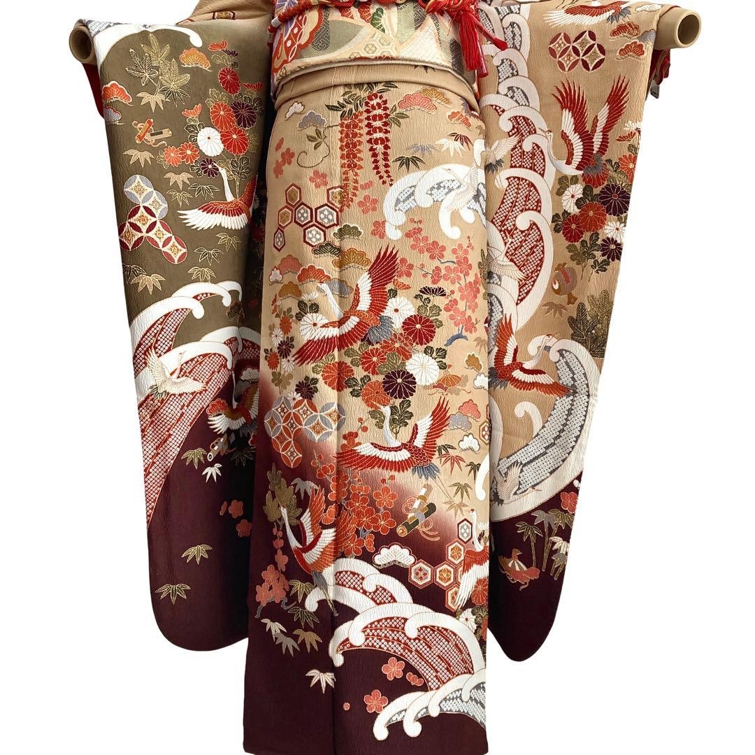 古典柄 鶴 波文様 振袖4点セット‼️お振袖セット‼️TM NO129 フルセット