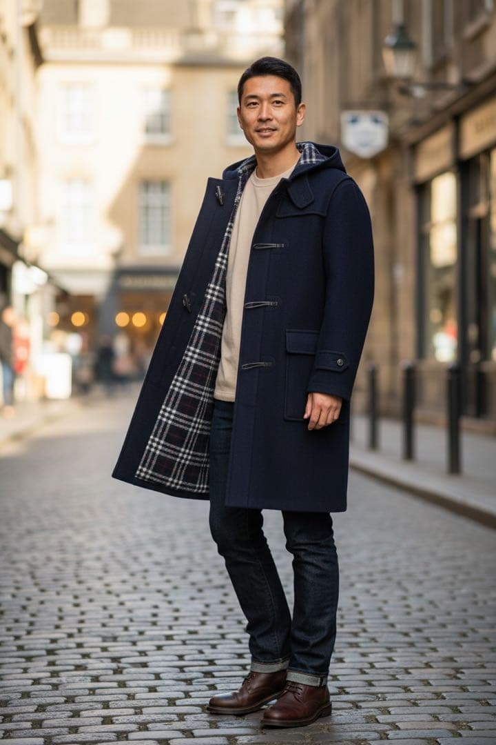 【美品】希少　3L Burberrysダッフルコート　ノバチェック　英国製　紺