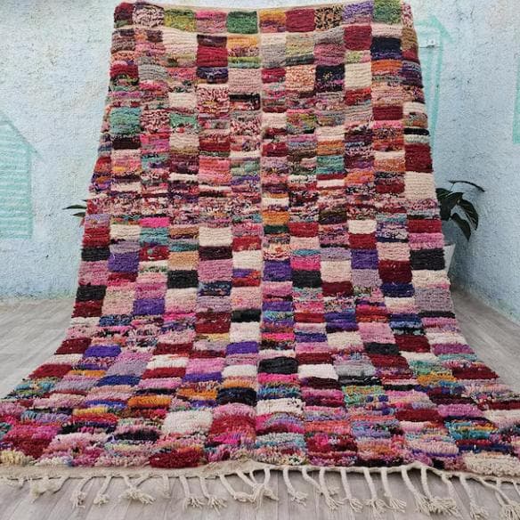モロッコ製ラグ147 レア マルチカラー レッド ミント ブルー グリーン