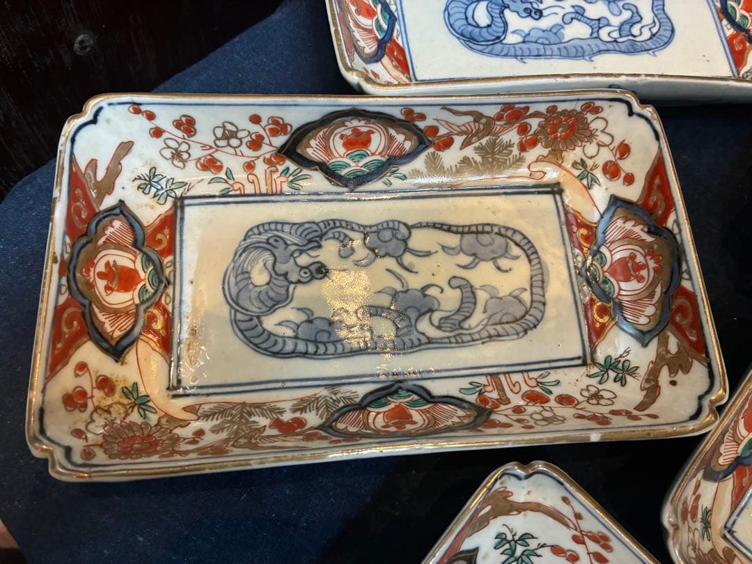 古伊万里　色絵金彩　長皿　5枚　傷無し　幕末〜明治