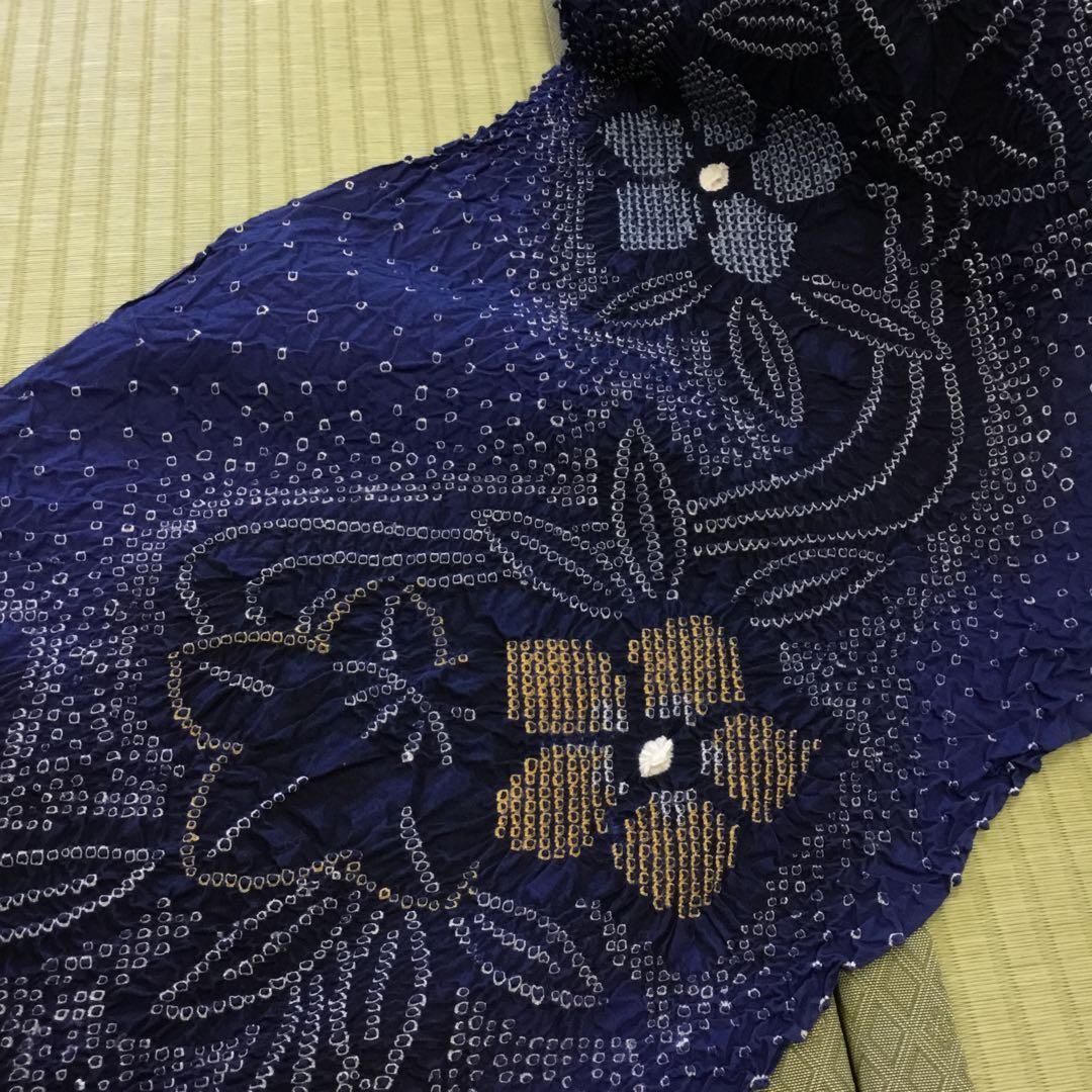 【新品】伝統工芸　有松鳴海絞り 浴衣反物 濃紺 花柄　綿