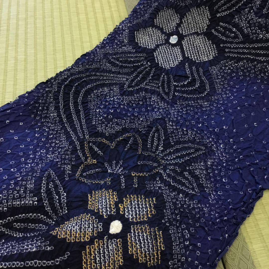 【新品】伝統工芸　有松鳴海絞り 浴衣反物 濃紺 花柄　綿