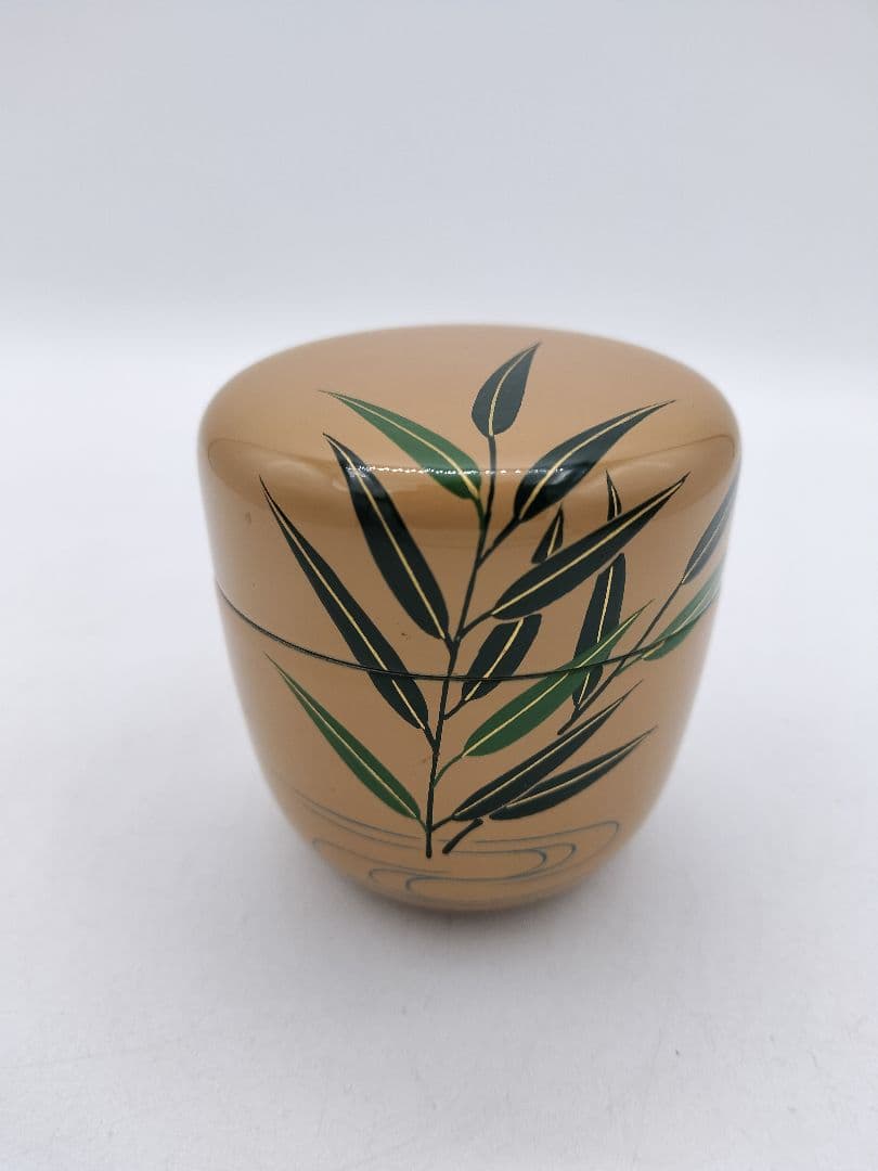 c667 中棗 白漆 翡翠蒔絵 蓋裏絵付 中村湖彩 木箱 茶道具 古物