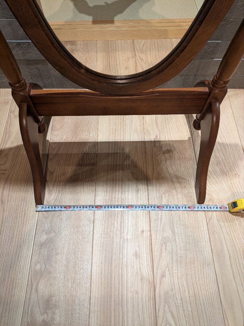 【アンティーク】ナチュラル木製スタンドミラー 姿見 全身鏡 オーバルデザイン