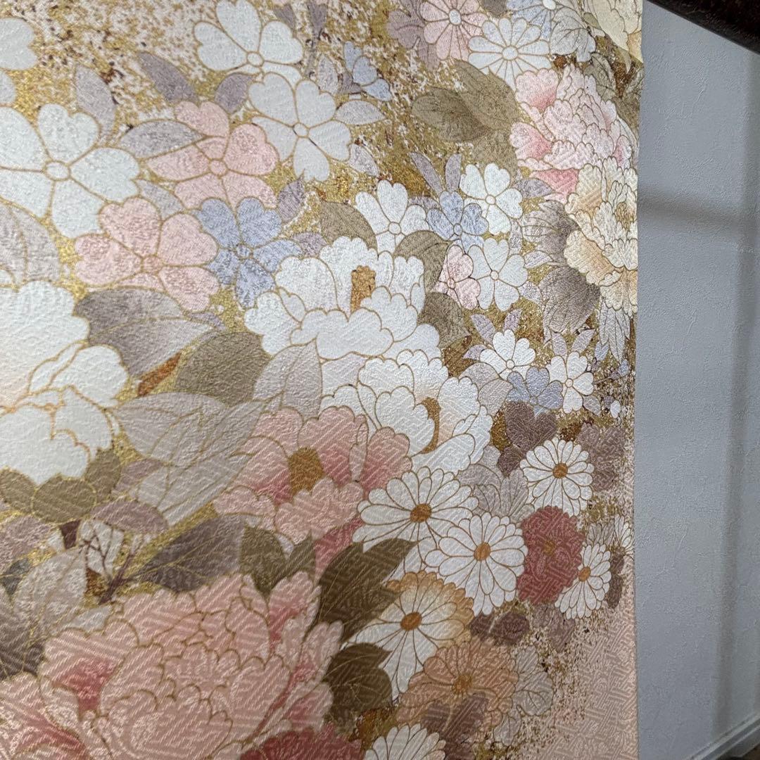 超美品　訪問着　正絹　現代　着物　168裄65 桜色　金　華やか　春色　トール