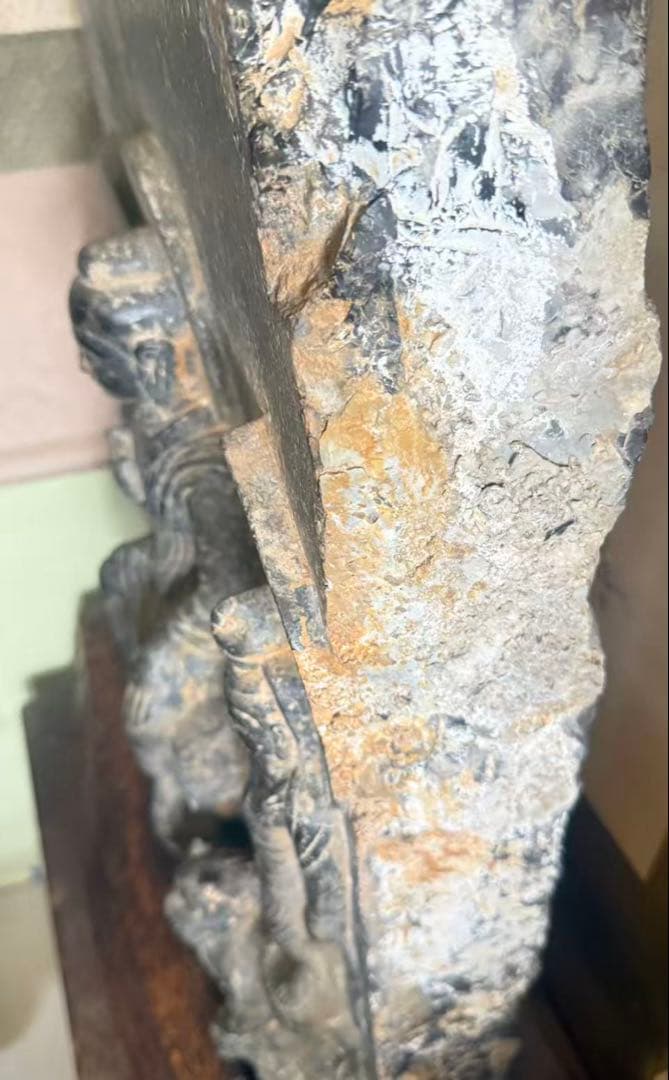 中国　石佛　三尊佛　台付　仏教美術　高さ約51cm 送料込み251211