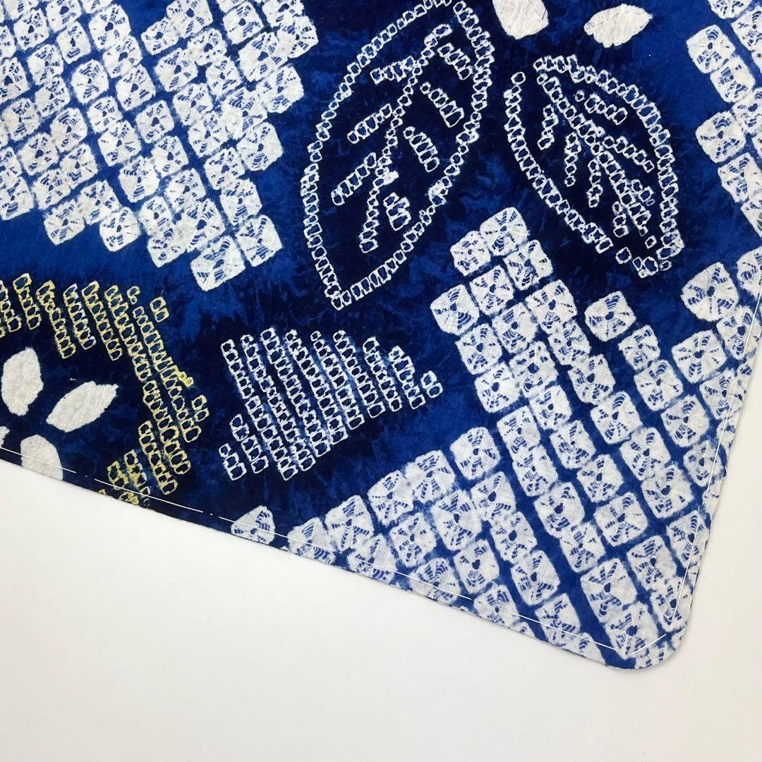 ☆ 夏着物 浴衣 有松鳴海本絞り 縦柄花模様 瑠璃色 しつけ糸 K-3722