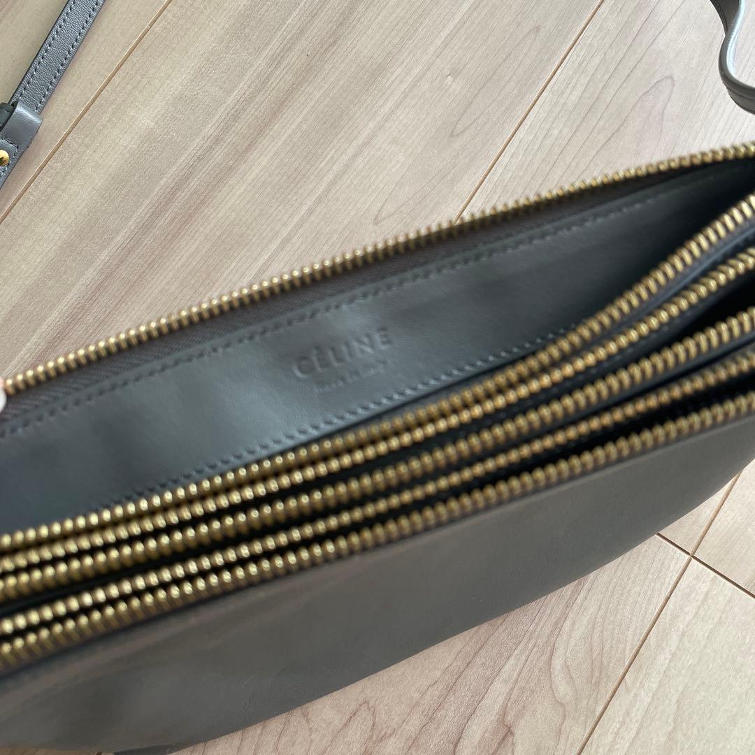 CÉLINE グレー レザー ショルダーバッグ