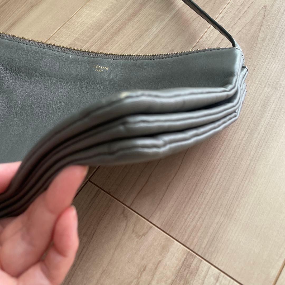 CÉLINE グレー レザー ショルダーバッグ