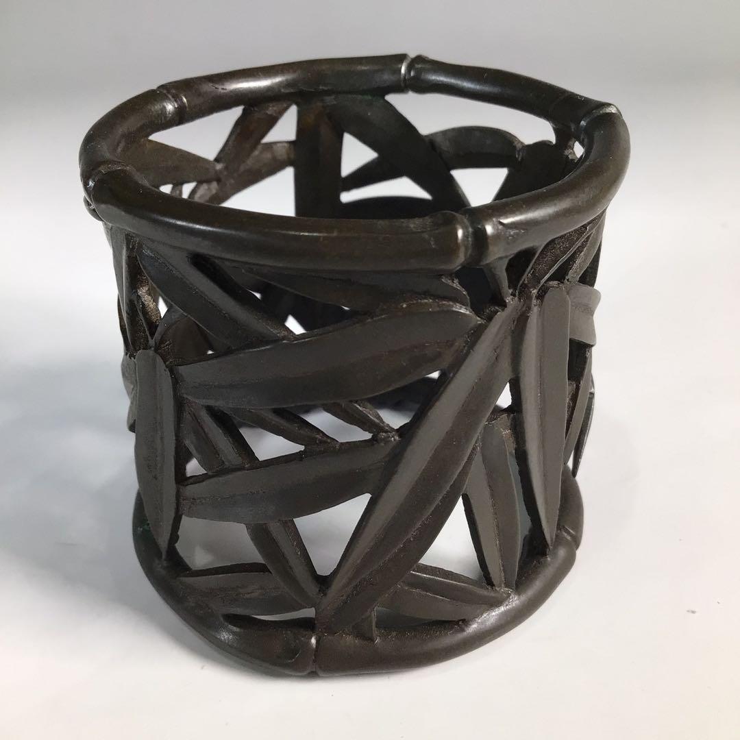 Ｎ２５４　蓋置　『金谷五良三郎造』『砂張銅』『笹蓋置』　共箱　茶道具