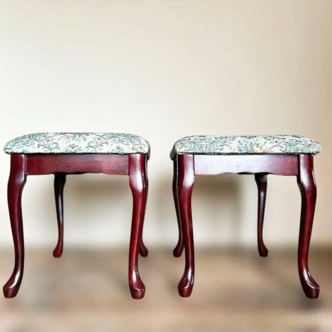 猫脚スツール 無垢材 ゴブラン調（１脚／2セット可）1970–90s 日本製