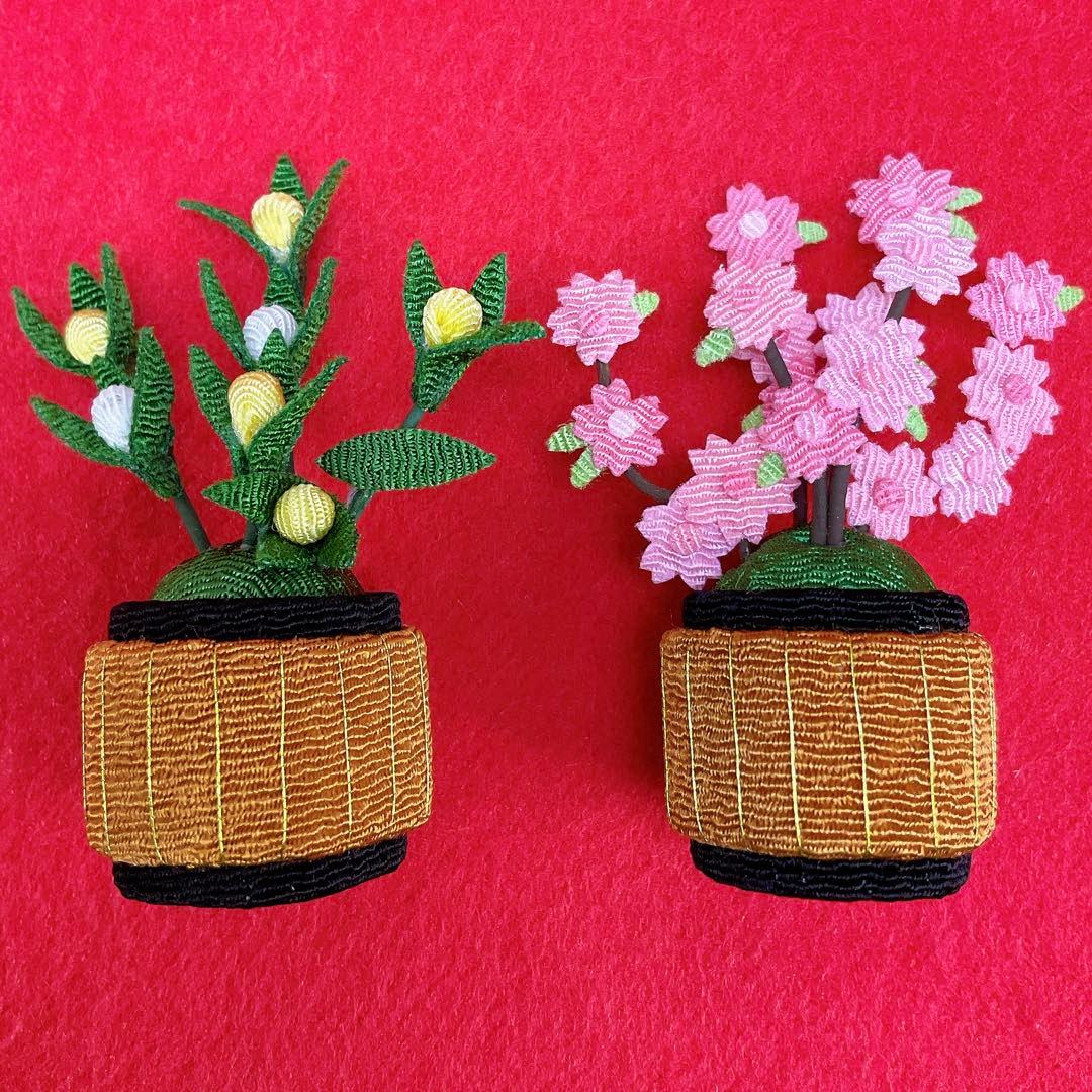 雛飾り小道具【桜ぼんぼり小＆桜橘＆菱餅】お雛様 雛人形 ちりめん細工 新品