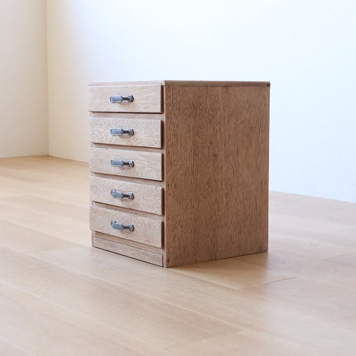 アンティーク ラワン材 整理箱 タンス 古家具 引き出し5杯 無塗装