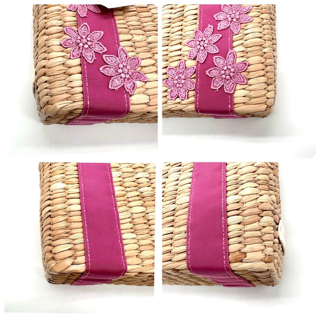 【新品タグ付き】TOCCA かごバッグ フラワー 刺繍 レース ラフィア ピンク